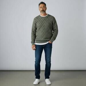 Northern Isles Herringbone Sweater Vintage Men's Sz M Green Black 90s Grandpa